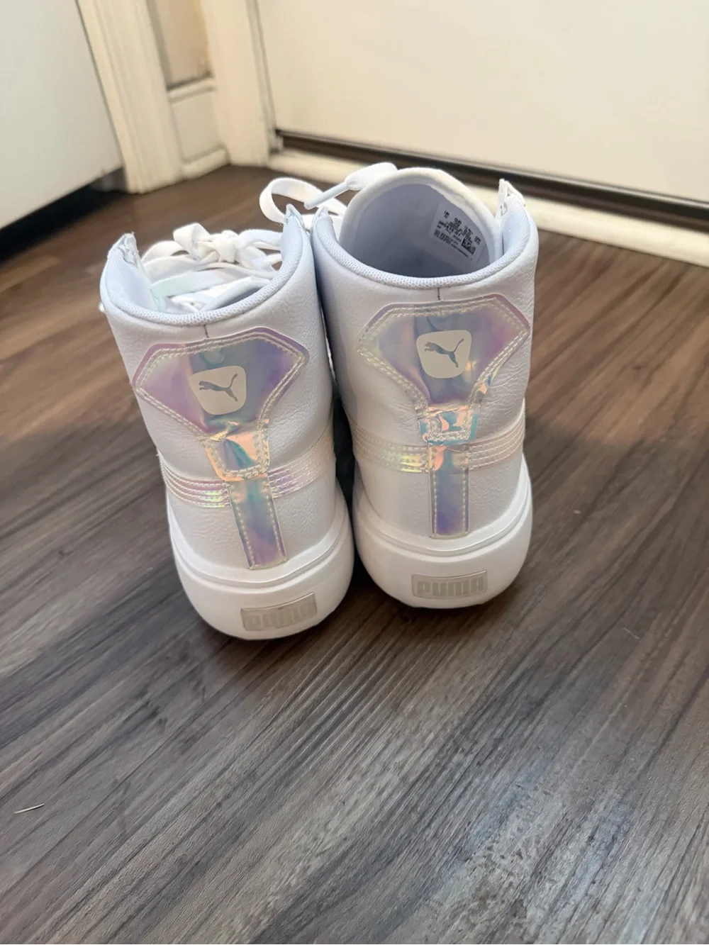 Puma White High-Top Sneakers with Iridescent Aqua Accent